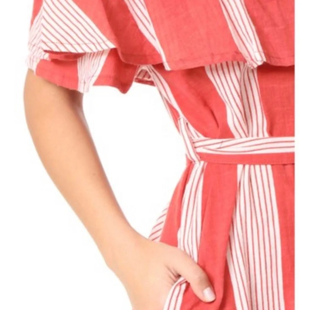 Faithfull the Brand Amalfi Rust-Red Striped Off-Shoulder Mini Dress • Size S - Picture 9 of 14